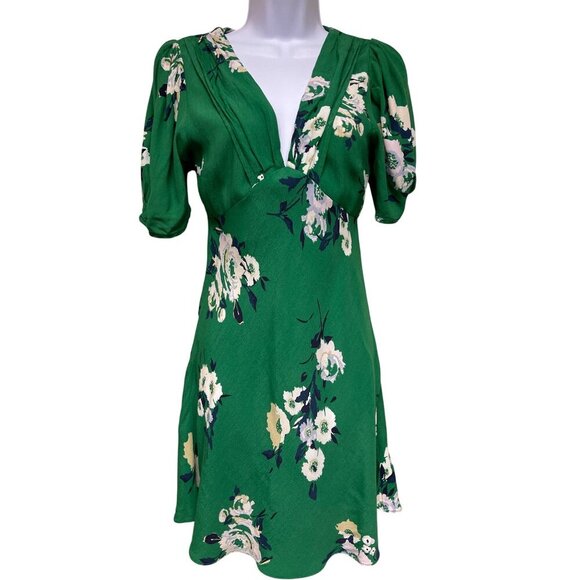 Free People Women's Neon Garden Mini Green Dress Floral V-Neck Viscose Small - Picture 2 of 11